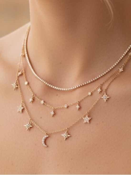 Kendra Scott Jewelry - “Moon Child” Starry Diamond Night Sky Layered Trendy Gold Festival Necklace